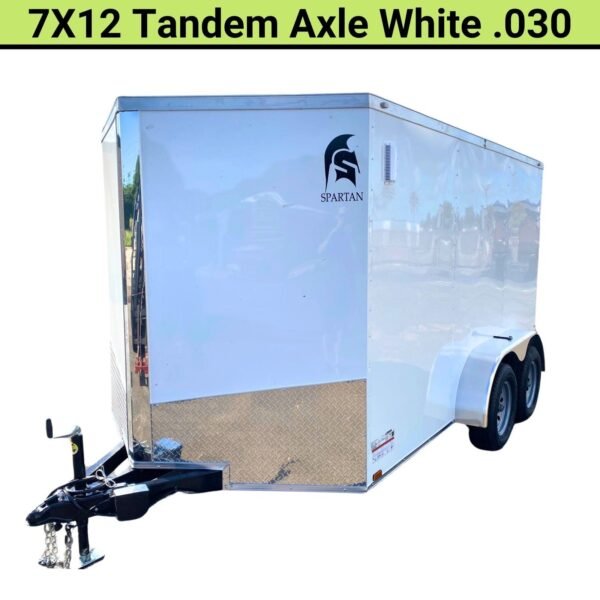 Spartan 7×12 Enclosed Cargo Trailer Tandem Axle – White Heavy-Duty Cargo Hauler SP7X12TA